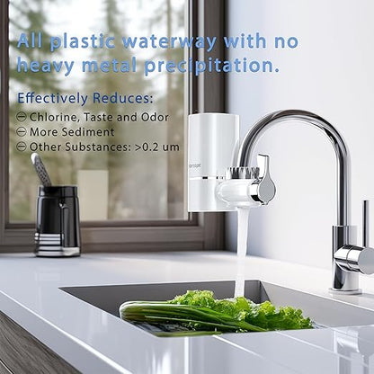 Vortopt Advanced Sink Faucet Filter,NSF Certified Faucet Installation System,400 Gallon Capacity,Can Reduce 99% Chlorine and Odors,with 1 Water Filter（T1-White）