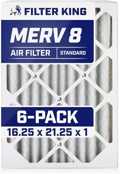 Filter King 16.25x21.25x1 Air Filter | 6-PACK | MERV 8 HVAC Pleated A/C Furnace Filters | MADE IN USA | Actual Size: 16.25 x 21.25 x .75"