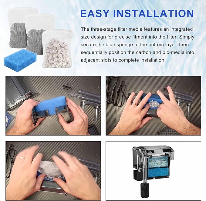 Aquarium Media Maintenance Kit Replacement for Fluval AC50 Power Filter, Includes 1 Blue Foam Filters, 1 Pack Ceramic Rings and 2 Activated Carbon Bag, for 20-to-50 Gallon Aquariums
