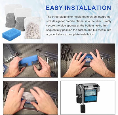 Aquarium Media Maintenance Kit Replacement for Fluval AC50 Power Filter, Includes 1 Blue Foam Filters, 1 Pack Ceramic Rings and 2 Activated Carbon Bag, for 20-to-50 Gallon Aquariums
