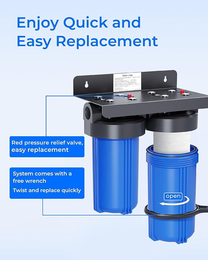 Waterdrop Whole House Water Filter, Anti-Scale Sediment Filter Cartridge, Replacement for GE® FXHTC, GXWH40L, iSpring, Culligan® RFC-BBSA, Whirlpool®, Any 10" x 4.5" System, 5 Micron