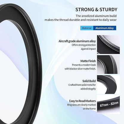 67-82mm Step-Up Ring Adapter, 67mm to 82mm Step Up Filter Ring for 67mm Lens Mount 82mm for DSLR Lenses and ND UV CPL IR Filters （67-82mm）