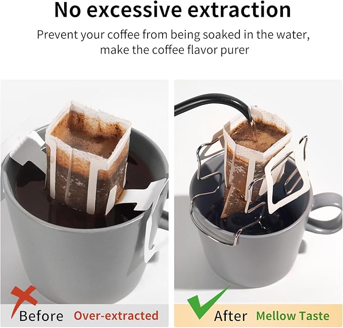 Hanging Ear Drip Coffee Bag Holder with 50-100Pcs Portable Coffee Filter Paper Bag, Coffee Drip Bag Chair Stand, Portable Coffee Filter Paper Bag, for Easy Pour Over (Stand + 50 Bags)