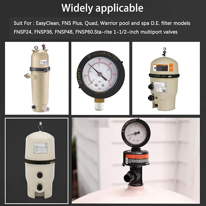 190058 Pressure Gauge 0-60 PSI with 1/4” NPT Bottom Mount Replacement for Pool and Spa Valve Filter