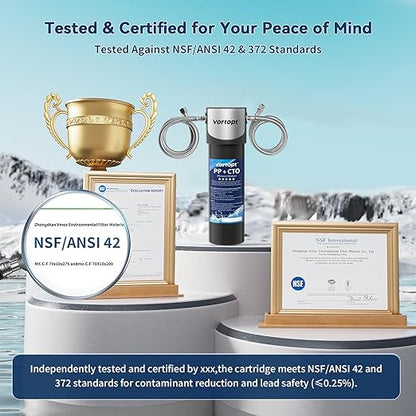 Vortopt Q1 Under Sink Water Filter System,Reduces Chlorine,Lead,Bad Taste & Odor,Under Counter Water Filter Direct Connect to Kitchen Faucets,NSF/ANSI 372/42 Certified,1 Year.