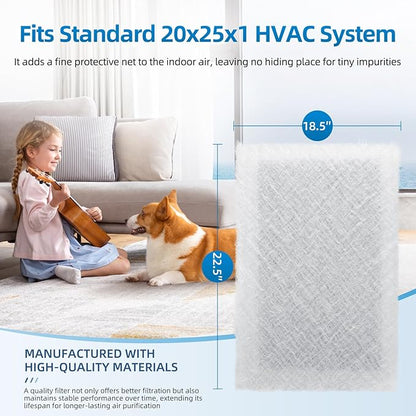 20x25 Replacement Filter Pads Compatible with Dynamic Air Cleaner 20x25,Electrostatic Fiberglass Activated Carbon White (6 Pack)