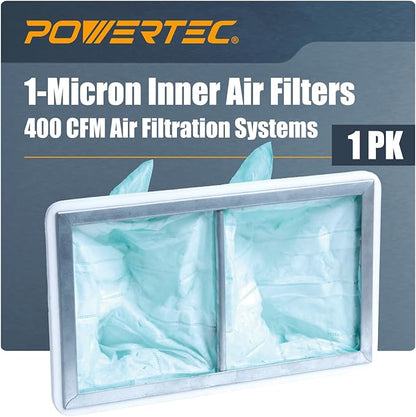POWERTEC 1 Micron Inner Air Filter for WEN 3410, POWERTEC AF4000/AF4001, Shop Fox W1830 Air Filtration System, Replacement for WEN 90243-026-2 Woodworking Air Filters for Workshop & Garage, 1PK