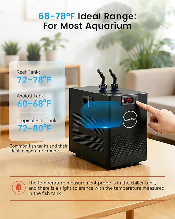 BAOSHISHAN Aquarium Chiller 26gal 1/13 HP Fish Tank Chiller Water Chiller for Aquarium with Pipe Clamp Suction Cup Compressor Refrigeration Quiet Chiller for Axolotl Coral Jellyfish