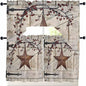 Village Stars Swag Kitchen Curtains Valance and Tier Set, Vintage Rust Yellow Star Berry Beige Barn Doors Light-Filtering Swag Valance 24 Inch Length, Rod Pocket Short Curtain for Bedroom Cafe