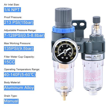 1/4 Inch Compressor Air Filter Pressure Regulator Water-oil Trap Separator Filter with Lubricator Cup AFC2000