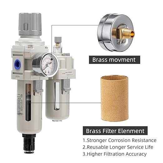 Air Pressure Regulator with Pressure Gauge(0-150PSI),Water Separator for Air Compressor Auto Drain 1/2 NPT Threaded Interface