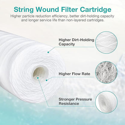 SimPure 20 x 4.5 Inch 5 Micron String Wound Sediment Water Filter Cartridge, Whole House Sediment Well Water Filter Replacement, Fits DB20P DB20P-3 (10 Pack)