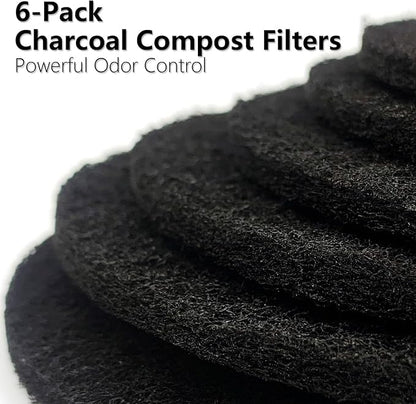 6 Pack Charcoal Filters for Compost Bucket – 6.7 Inch Round Activated Carbon Filters for Countertop Compost Bins – Odor Reducing Replacement Filter Discs for Kitchen Trash Can Lid
