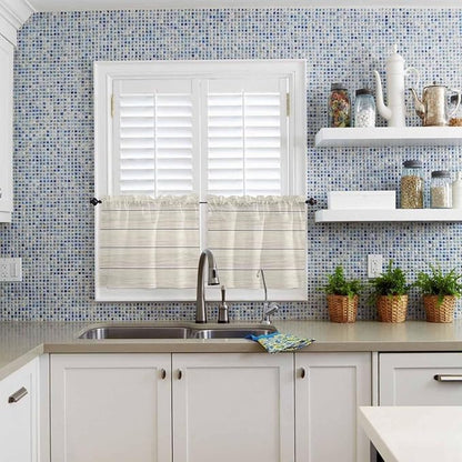 Vintage Country Wooden Board Window Valance Curtains, Gradient Wood Grain Line Light Filtering Kitchen Valance with 3-inch Rod Pocket for Living Room Bathroom Bedroom,2 Panel,27.5x24In
