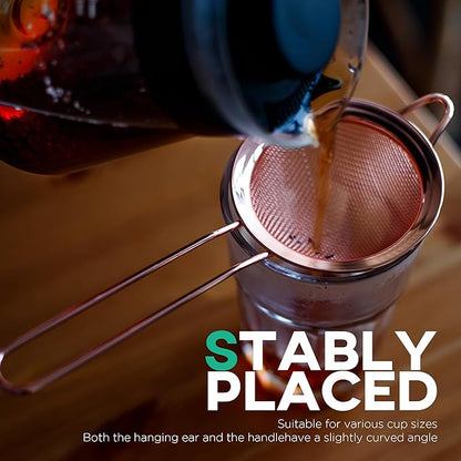 Homestia Fine Mesh Strainer for Kitchen, 304 Stainless Steel Cocktail Sieve Sifters for Food, Liquid Strainer Cup for Food, Drinks, Tea, Rice, Oil, Coffee, Juice, Flour, Fruits, Vegetables (Rose Gold)