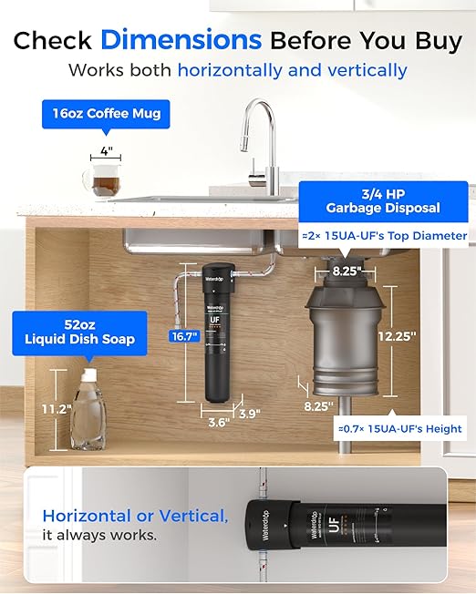 Waterdrop 15UA-UF 0.01 μm Ultra Filtration Under Sink Water Filter System, 2 Years, Reduces Lead, Chlorine, Bad Taste & Odor, Direct Connect to Kitchen Faucet, USA Tech