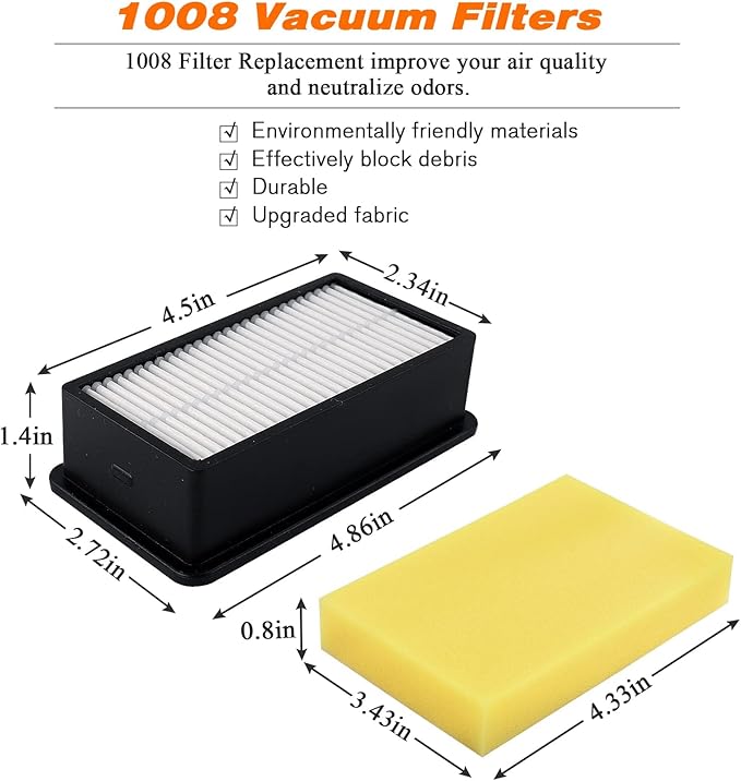 1008 Vacuum Filters 2 + 2 Pack by Blutoget-Fit for Bissell 1008 CleanView Upright 9595A 1819 1822 1825 1831 1330 1332- Compare to Part 2032663 1601502(2 Pre-Motor Foam & 2 Post-Motor Filters 1 brush)
