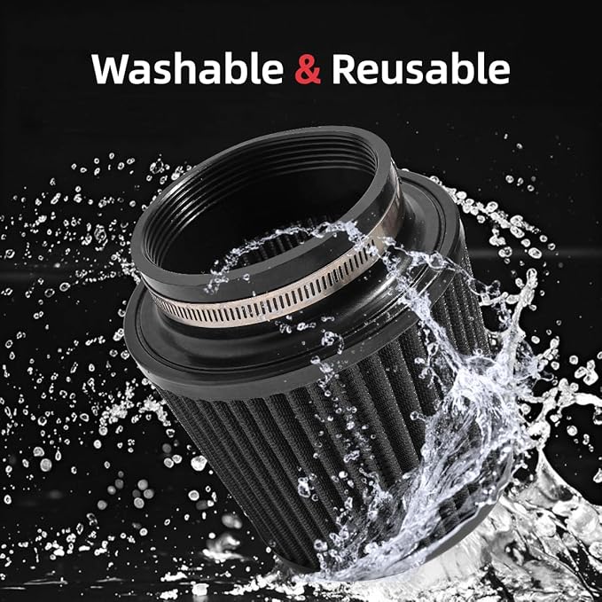 3" 3.5" 4" Inlet Car Replacement Cold Air Intake Filter 76mm 89mm 102mm 3 Sizes in 1 High Flow Performance Cone Air Filter (Black)