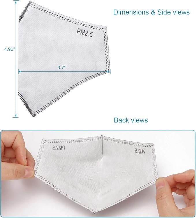 New 3D Cutting PM 2.5 Activated Carbon Filter Insert, 5 Layers Pm 2.5 Filter Replaceable Protective Filter to Anti Haze Dustproof Air Pollution Large Size (36)