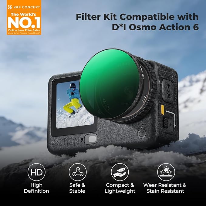 K&F CONCEPT CPL ND Filter Kit Compatible with DJI Osmo Action 6, 4 Pack (ND8/PL ND16/PL ND32/PL ND64/PL) Hybrid Neutral Density Polarizing Action Camera Accessories, Multicoated HD Optical Glass