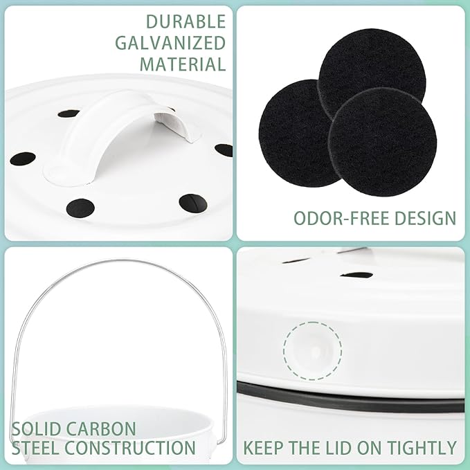 Vipush Compost Bin Kitchen Countertop Compost Bin with lid – Small Compost Bin Includes Inner Compost Bucket Liner & 3 Charcoal Filters, White