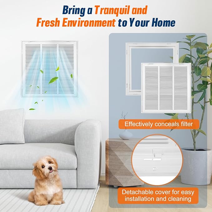 Fancat Return Air Filter Grille for 18x18 Ducts, Steel Air Vent Cover with Removable Door for 1" Filters | Fits Sidewall & Ceiling | Outer Size: 20 5/8" W x 20 5/8" H