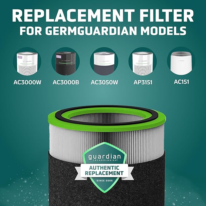 GermGuardian Filter V Toxin Clear HEPA Genuine Air Purifier Replacement Filter, Removes 99.97% of Pollutants, Common VOCs, Household Toxins, for AC3000, AC3050, AP3151 and AC151, Black/Green, FLT151VO