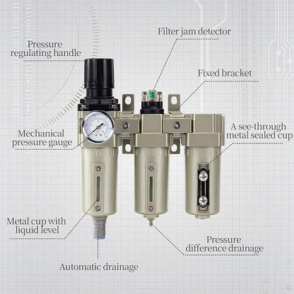 Upgraded 1/2" NPT Industrial Air Dryer for Compressor, 3 Stage Air Compressor Water Separator System, Particulate Filter, Coalescing Filter, Desiccant Dryer & Air Regulator,Auto Drain