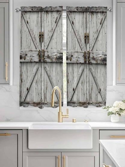 Vintage Gate Living Room Curtains 72 Inches length, Farmhouse Wooden Grain Shabby Chic Door Window Treatment Curtain Drapes, Light Filtering Drapes for Bedroom Laundry Room, 52"x72", 2 Panels