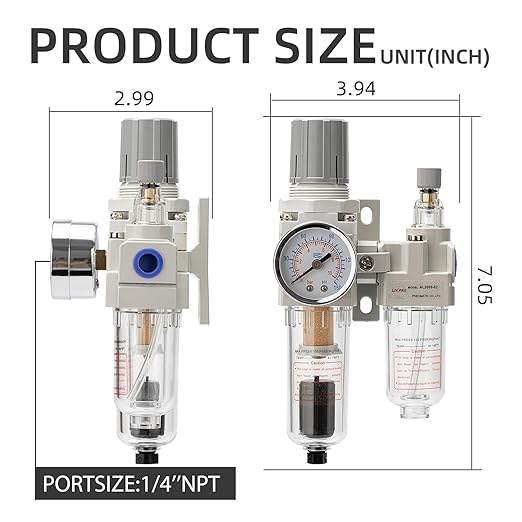 Air Pressure Regulator with Pressure Gauge(0-150PSI),Water Separator for Air Compressor Auto Drain 1/4 NPT Threaded Interface