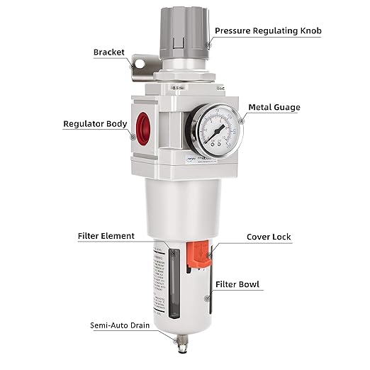 NANPU 1" NPT Compressed Air Filter Regulator Combo Piggyback, 5 Micron Brass Element, Poly Bowl, Semi-Auto Drain, Metal Bracket, 0-150 psi Gauge