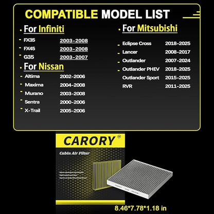 Cabin Air Filter w/Activated Carbon for Nissan Altima 02-06, Maxima 04-08, Murano 03-08, Sentra 00-06, X-Trail 02-13, Pathfinder 03-08, Infiniti FX35/FX45/G35 03-08, and More