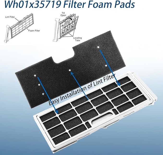 WH01X35719 Lint Filter,WH01X35719 Washer Dryer Filter Sponge Compatible With GE Washer Dryer Combo,Hand Washable Reusable Foam Lint Filter,Replaces WH01X35719 For PFQ97HSPVDS Washer Dryer (Pack of 6)