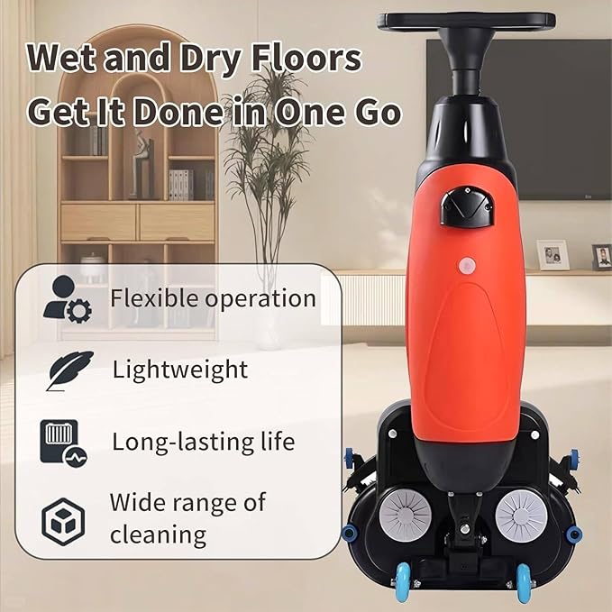 Rechargeable Floor Cleaner and Wet Dry Floor Machine, 17" Commercial Floor Scrubber, Dual-Brush Heads, Cordless Electric Floor Mop Cleaning Capacity 13000 Sqft/H, for Villa Hospital Office Gray