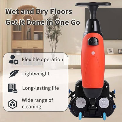 Rechargeable Floor Cleaner and Wet Dry Floor Machine, 17" Commercial Floor Scrubber, Dual-Brush Heads, Cordless Electric Floor Mop Cleaning Capacity 13000 Sqft/H, for Villa Hospital Office Gray