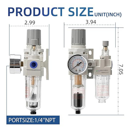 1/4" NPT Automatic Drain Compressed Air Filter Regulator Lubricator,Air Pressure Regulator with Oil/Water Separator (0-150 PSI),for Pneumatic Tools & Systems