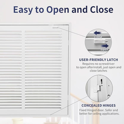20"W x 20"H [Duct Opening Size] Steel Return Air Filter Grille - Removable Face/Door for 1 inch Filters -HVAC Vent Cover Grill - White [Outer Dimensions: 22 5/8"W X 22 5/8"H]