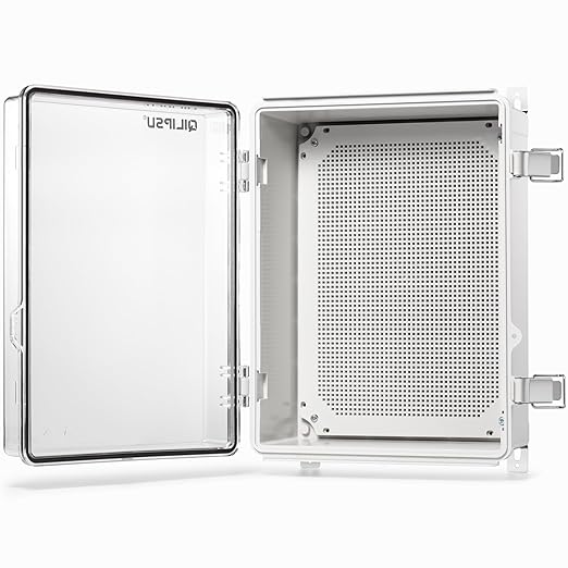 QILIPSU Waterproof Junction Box IP67 Outdoor Plastic Electrical Project Enclosure Weatherproof with Mounting Plate, Wall Brackets, Hinged Clear Cover 16.1"x12.2"x7.1" CC