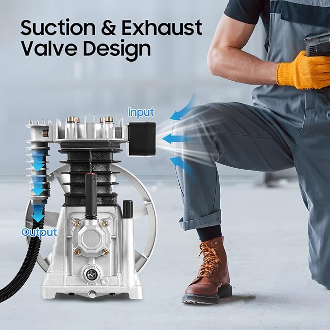 Air Compressor Pump Head, 3hp Air Compressor Pump-Head, 2200w Portable 66Gal/Min 10.24in Pulley Outer Diameter Aluminum Painting Transfer Pumps W/Air Filter Muffler, Extended Cylinder