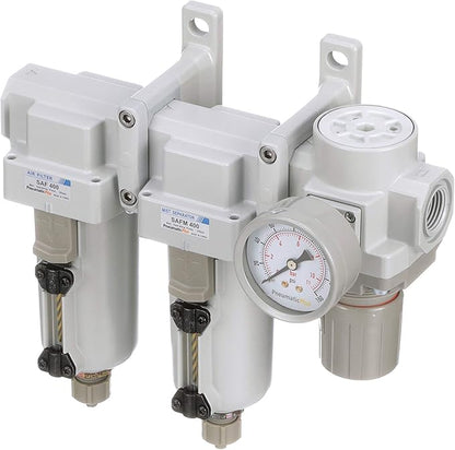 PneumaticPlus SAU430-N04G-MEP 3 Stage Compressed Air Filter Dryer System - Particulate Air Filter, Coalescing Air Filter, Compressed Air Pressure Regulator Combo, 1/2" NPT - Metal Bowl, Manual Drain