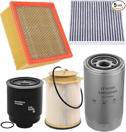 6.7 Cummins Diesel Filters Kit Compatible with 2013-2018 Ram 2500 3500 4500 5500 6.7L Cummins Diesel Oil Fue Engine Cabin Air Separator Filtration 5083285AA 53034051AB 68406048AA 68157291AA 68197867AA