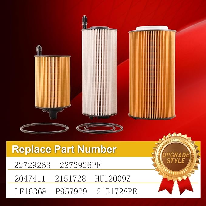 Fuel Filter 2272926B 2272926PE Oil Filter 2234788 Replace 2047411 2151728 HU12009Z LF16368 P957929 LF-16368 Compatible with Paccar MX11 MX13 EPA21 Peterbilt DAF Kenworth Trucks Diesel Engine