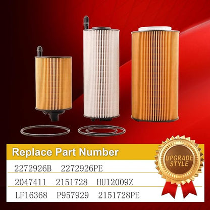Fuel Filter 2272926B 2272926PE Oil Filter 2234788 Replace 2047411 2151728 HU12009Z LF16368 P957929 LF-16368 Compatible with Paccar MX11 MX13 EPA21 Peterbilt DAF Kenworth Trucks Diesel Engine