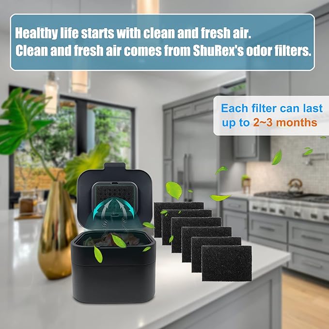 Trash Can Odor Absorbing Filter Refills for Joseph Joseph Intelligent Waste Compost Bin Food Waste Caddy, Charcoal Deodorizer Compatible with Trash Cans with Filter Compartment (6-Pack)