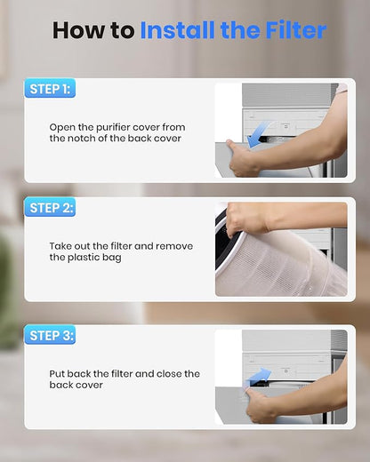 Air Purifiers for Home Large Room Bedroom up to 3600 Sq Ft PM 2.5 Display Air Quality Sensor True HEPA Air Filter for Fur Odor Smoke with Three-Sided Air Inlet, Gray, PB6866, 1 Pack
