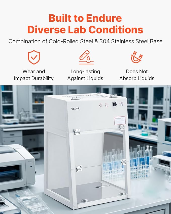 VEVOR Laminar Flow Hood, 20.08 x 20.47 x 23.62 inch Working Area Portable Clean Room, Meets ISO Class 5 Clean Room Standards, Adjustable, with HEPA-14 Filter and G1 Pre-Filter, for Laboratory Use