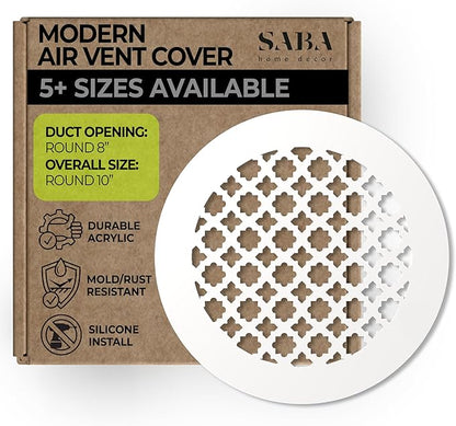 SABA Home Decor Air Vent Cover Grille - Acrylic Plexiglass 8 Round Duct Opening (10 Round Overall) White Finish Decorative Register Covers for Walls and Ceilings NOT for Floor USE, Venetian (1PCs)