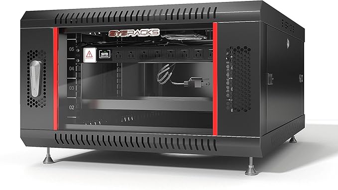 Sysracks 6U Wall Mount Server Rack Cabinet, 19” Locking Network Rack, 24” Deep, Glass Door, with Fan, PDU and Shelf