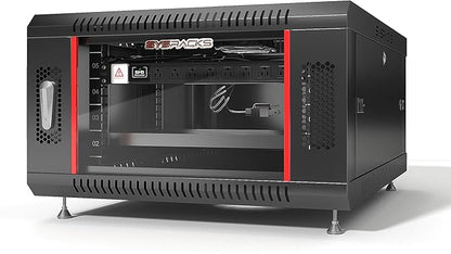 Sysracks 6U Wall Mount Server Rack Cabinet, 19” Locking Network Rack, 24” Deep, Glass Door, with Fan, PDU and Shelf