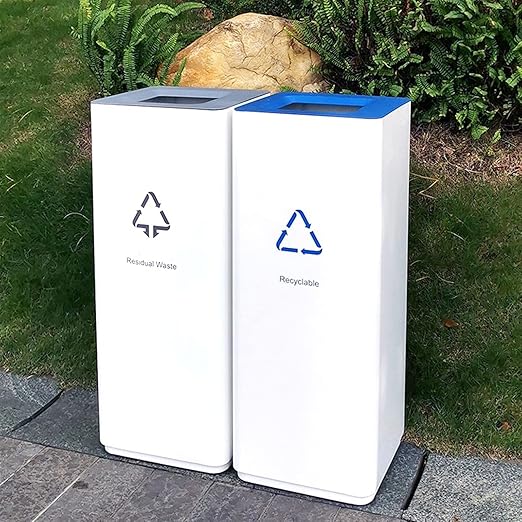 GLigeT Outdoor Trash can White Combined Trash Can Large-Capacity Square Sorting Trash Can Outdoor Direct Throw Trash Can Without Cover, Anti-Fingerprint Technology 48L Trash Can (Size : E)